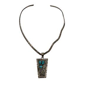 Jean Newlin Sterling Collar Necklace w/ Roger Jones Navajo Turquoise Pendant